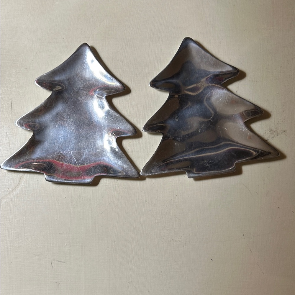2 Pottery Barn Silver Tree-Shaped Dishes